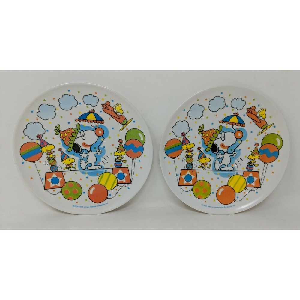 Peanuts Snoopy Woodstock Clown Party Plastic Plate Set of 2 VTG 1965 1960s 60s